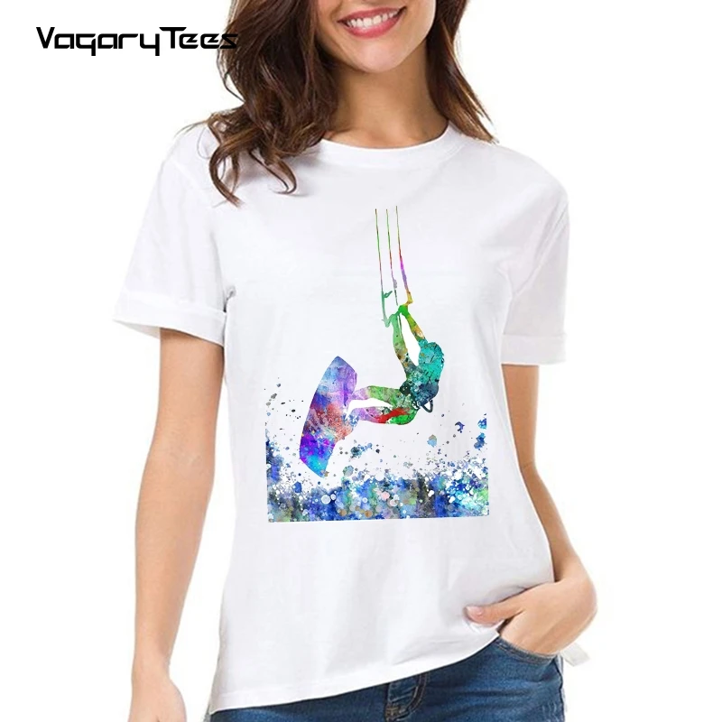 Kitesurfing Women streetwear t-shirt watercolor kiteboarding Art print t shirt girl summer new white casual short sleeve tshirt