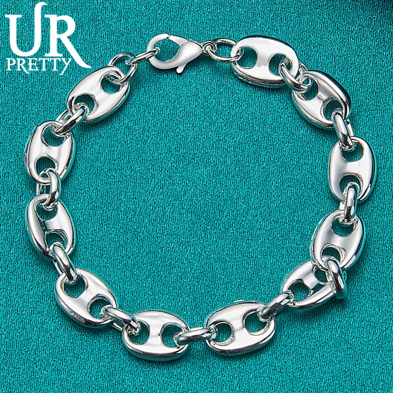 

URPRETTY 925 Sterling Silver Pig Nose Chain Bracelet For Man Women Wedding Engagement Party Charm Jewelry