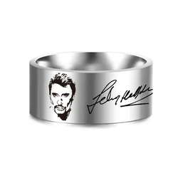 Johnny Hallyday Photo Signature Punk Rock 8mm Rings For Men Women Jewelry Stainless Steel Hip Hop Finger Ring SL-153
