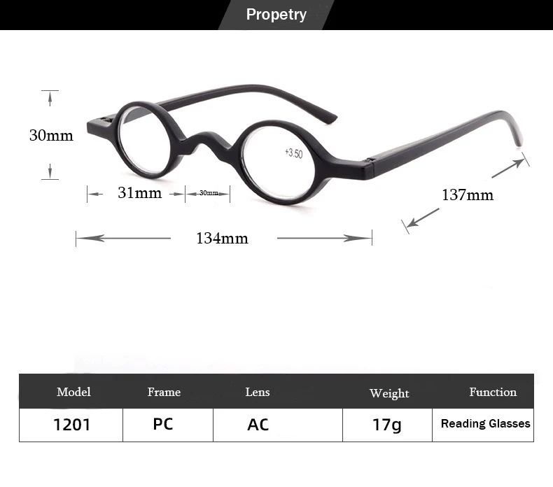 Sighttoo Kleine Rahmen Gläser Lupe Mini Lesebrille Männer Retro Runde Brillen Mit Fall Männlichen Verordnung Gläser + 3,5 – Detail 4