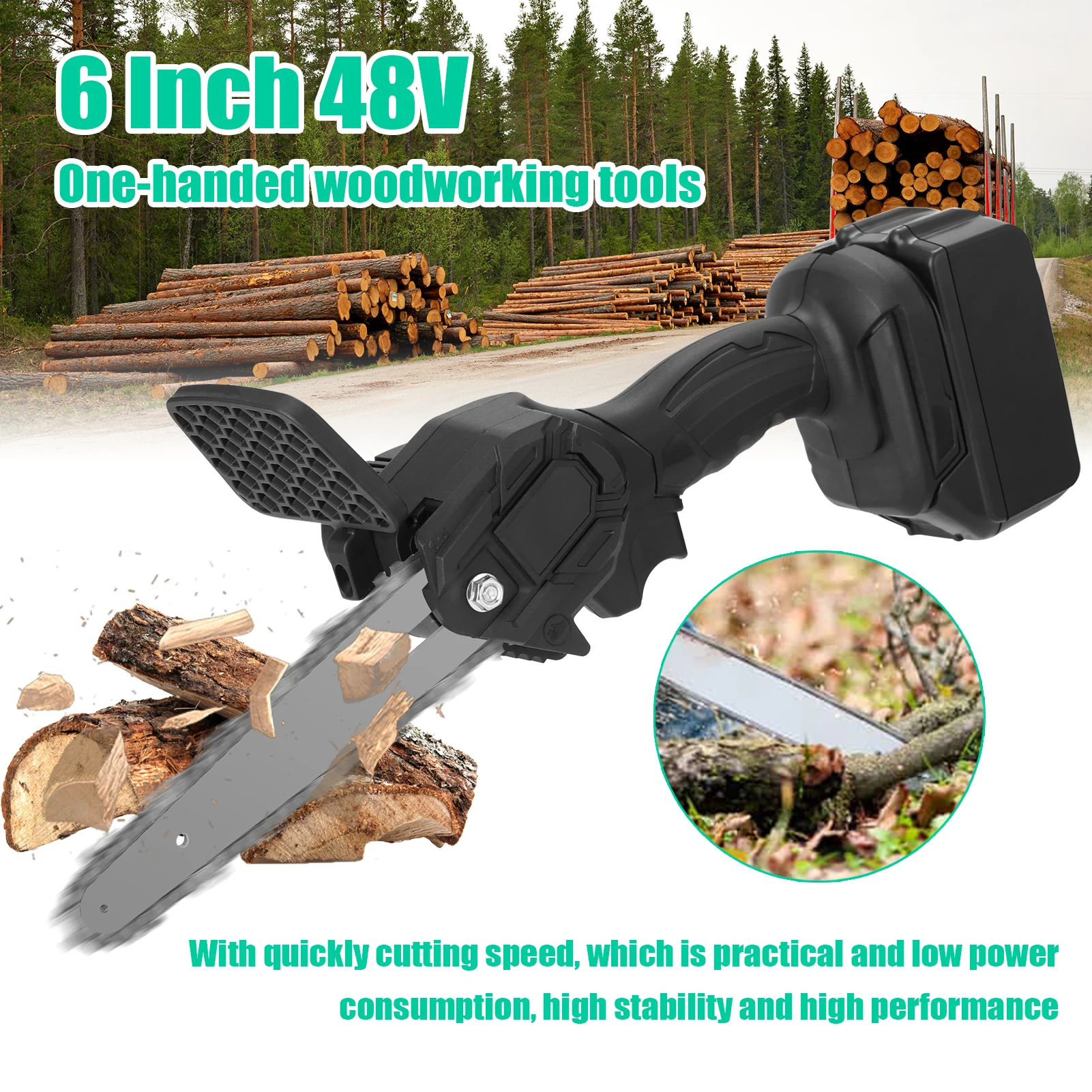 

KKmoon 6 Inch 48VF Chainsaw Mini Electric Pruning Saws Wood Spliting Brush Chainsaw One-handed Woodworking Tool