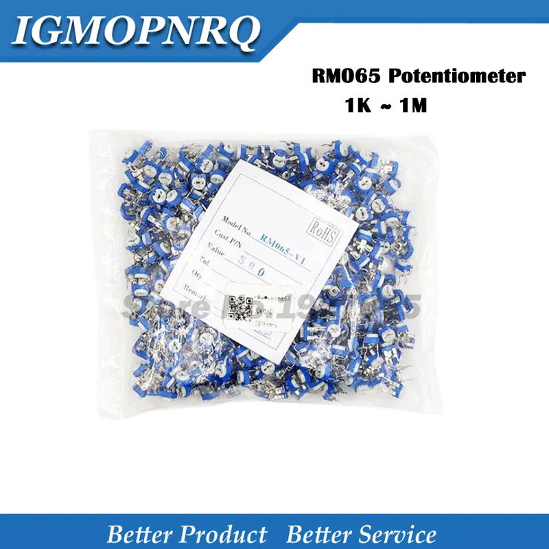 

500pcs/lot RM065 RM-065 100 200 500 1K 2K 5K 10K 20K 50K 100K 200K 500K 1M ohm Trimpot Trimmer Potentiometer variable resistor