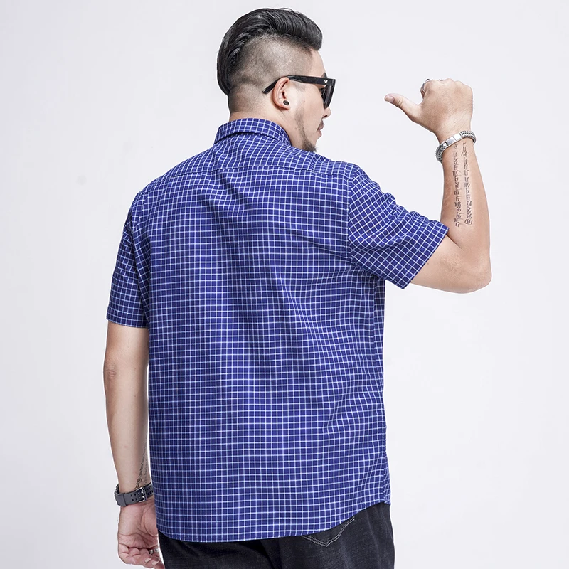 SHAN BAO 5XL 6XL 7XL 8XL Large Size Cotton Check Short Sleeve Shirt 2022 Summer Brand Business Casual Men\'s Loose Shirt