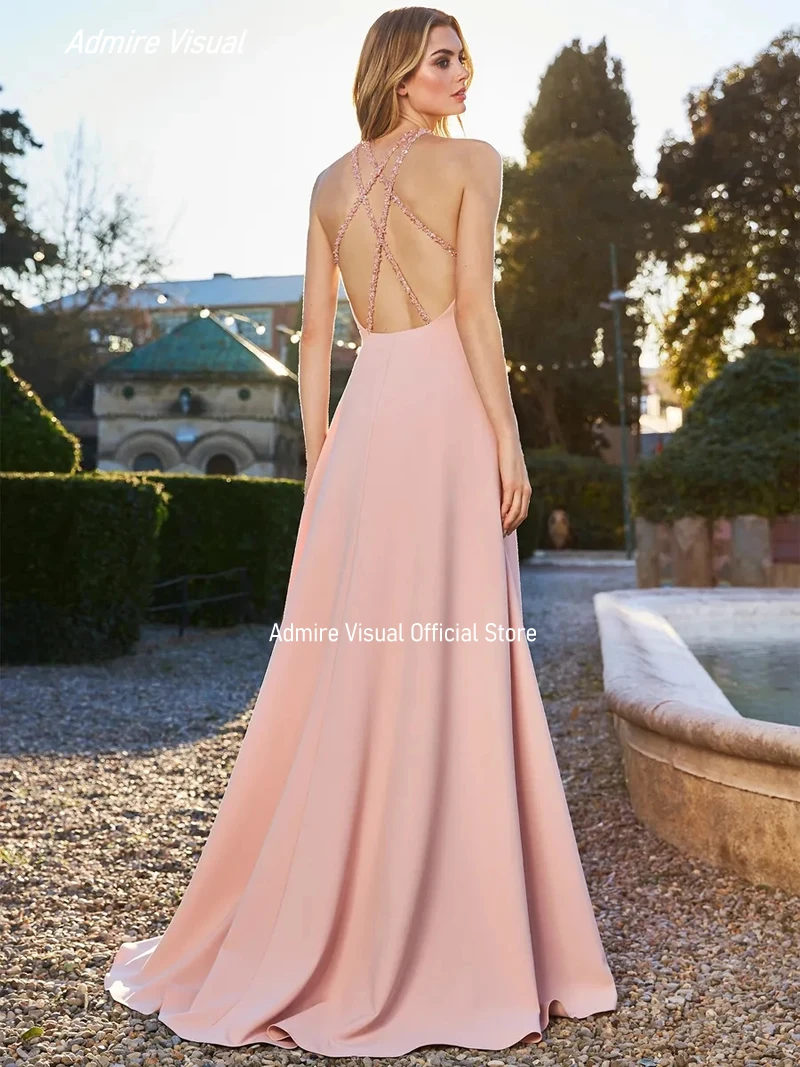 New Arrive Long Prom Dress 2021 Custom Color A-Line Halter Neckline Open-Back Evening Dresses Elegant Special Occasion Gowns