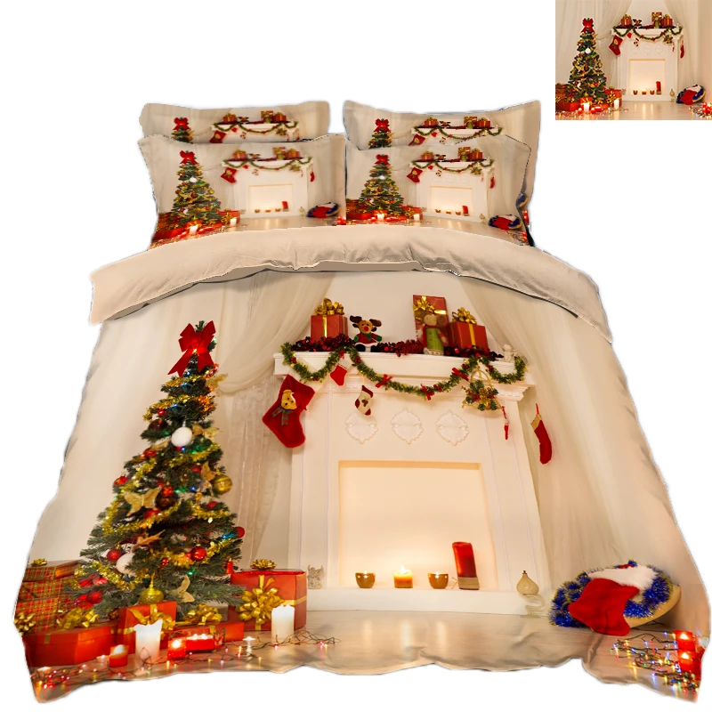 

Custom Size Christmas Tree Fitted Bed Sheet Set Luxury Bedding Sets 3D Bedsheet Duvet Cover Pillowcase Twin King Size Queen King