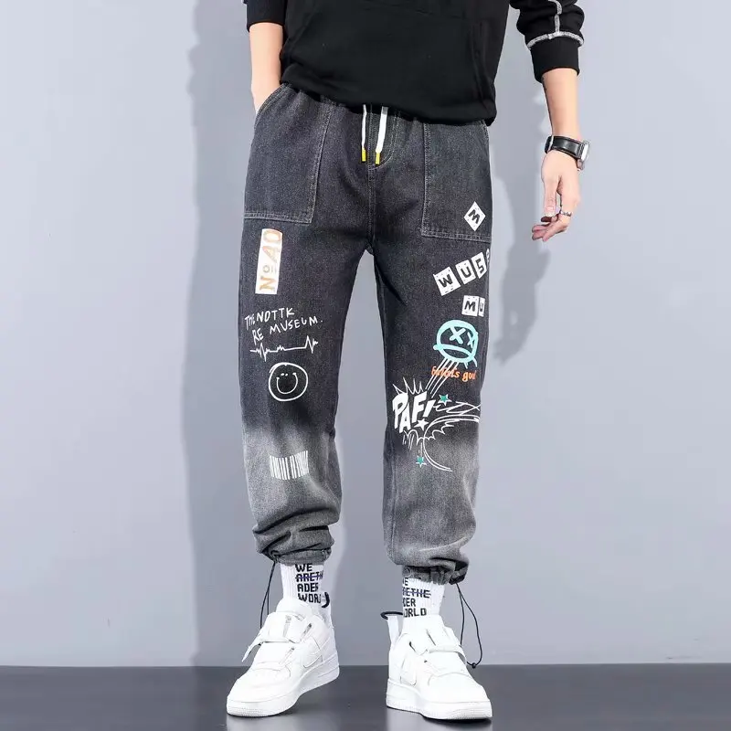 Men jeans pants streetwear men\'s denim pants 2023 autumn ankle length hip hop jeans trousers sweatpants