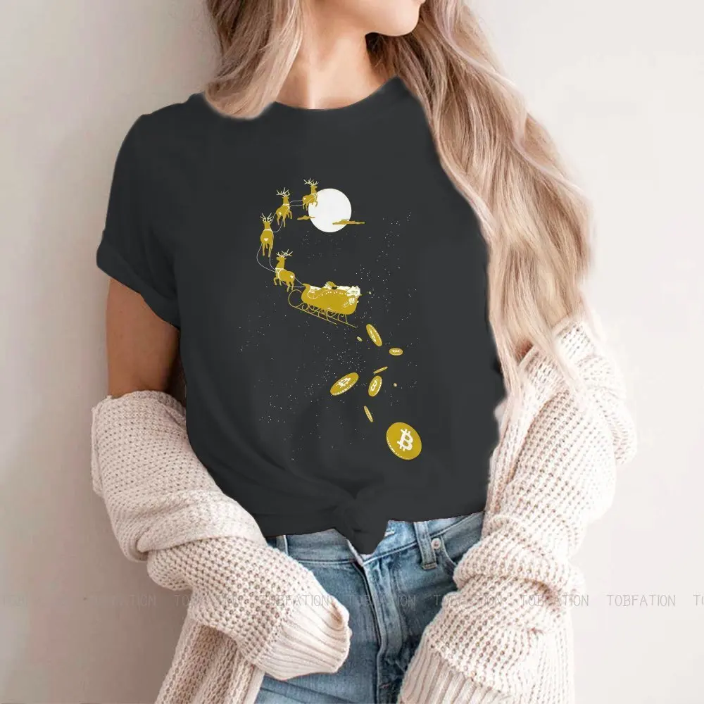 Bitcoin Santas Sleigh Feminine Shirts Crypto Cryptocurrency Oversized T-shirt Kawaii Vintage Female Clothing