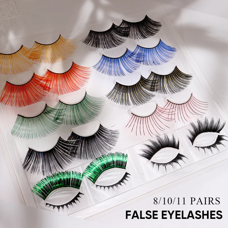 MAGT 10 Pairs/Set Colorful Eyelash 25mm 100% Handmade Natural Thick Wispy False Lash Makeup Extention Volume Soft Eyelashes