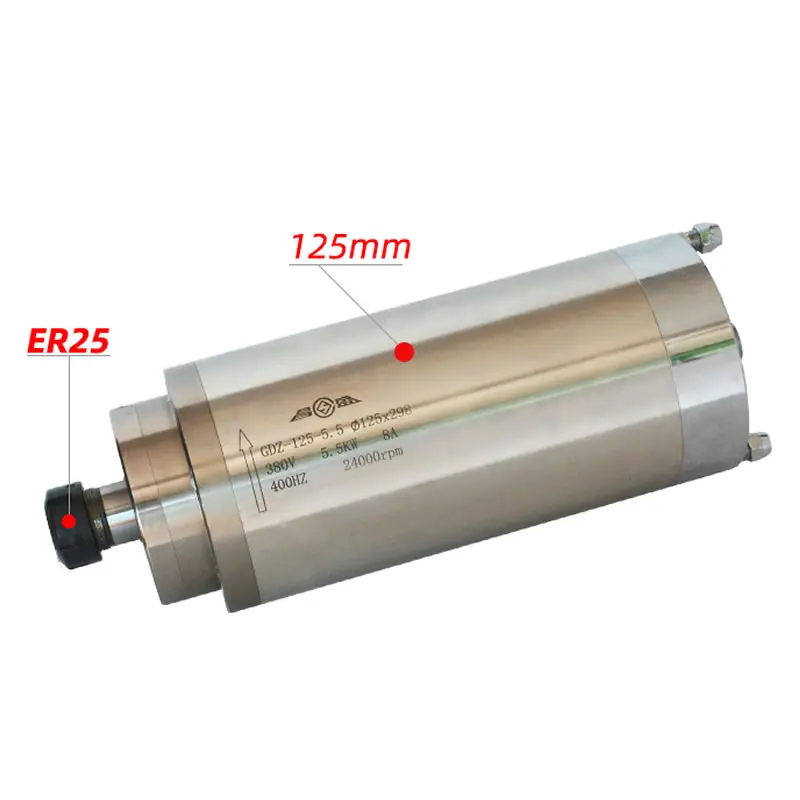 5.5KW CNC Spindle Motor 220V 380V Water Cooled Milling Machine Z Axis Shaft 5500W 125mm Diameter Spindle ER25 Collet Chuck