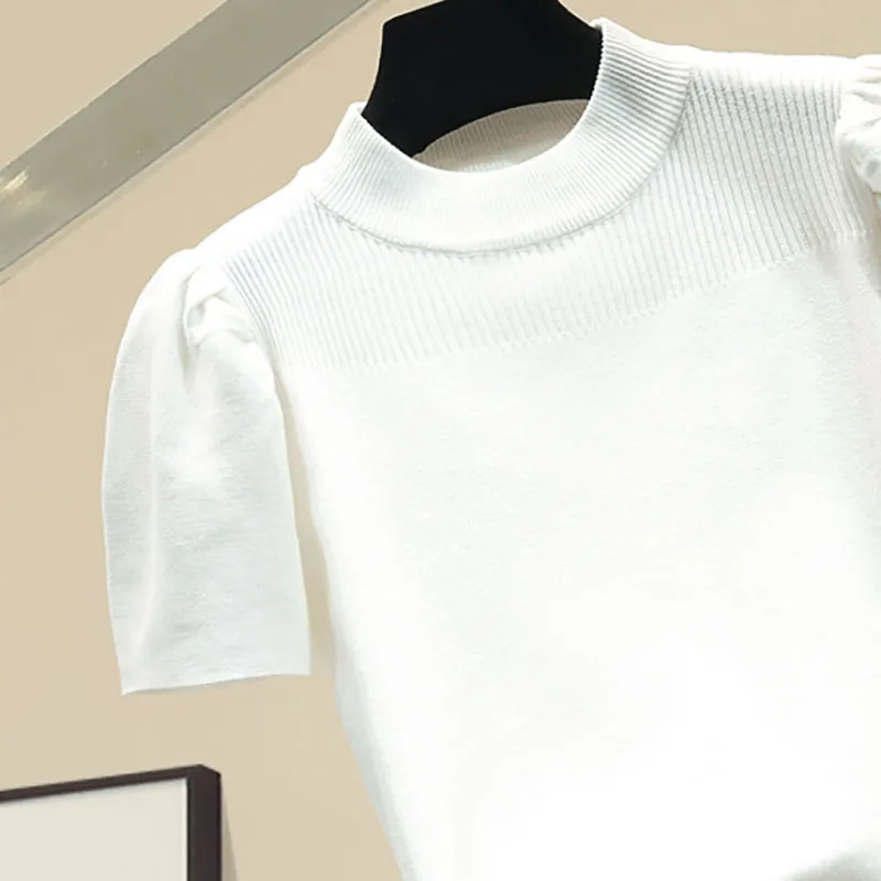 2022 Summer Fashion Korean Style T Shirt Women Temperament White Black O Neck Cotton Casual Thin Short Sleeved T-Shirt Tee Tops