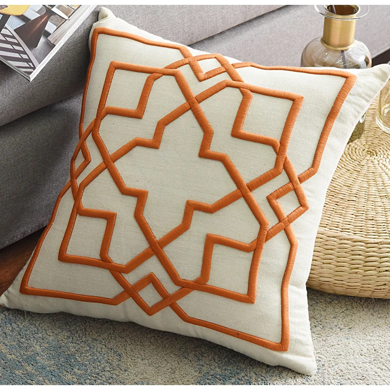 Diphylleia Throw Pillow Case Orange Geometry 3D Embroidered Modern Decorative Geometric Home Cushion Cover For Couch Sofa Bed