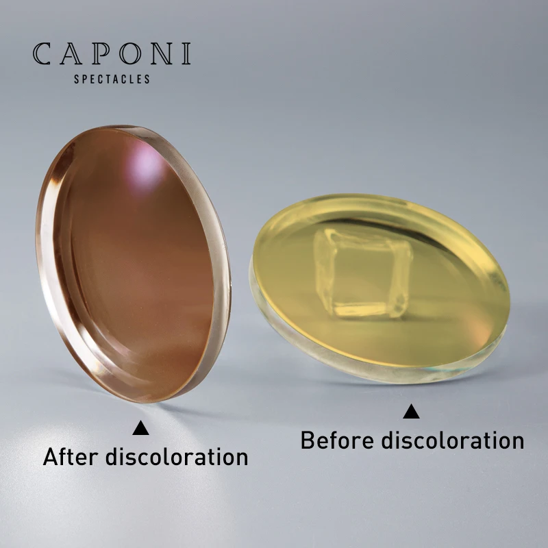 CAPONI 1.56/1.61 Index Prescription Lens Photochromic Brown Night Driving Yellow Day Time 2 piecess/1 par Customize Myopia Lens