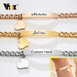 Vnox 5mm Customizable Bracelets for Women, Cuban Chain with Heart Charm Girls' Bracelets,Chic Minimalist Stainless Steel Jewelry