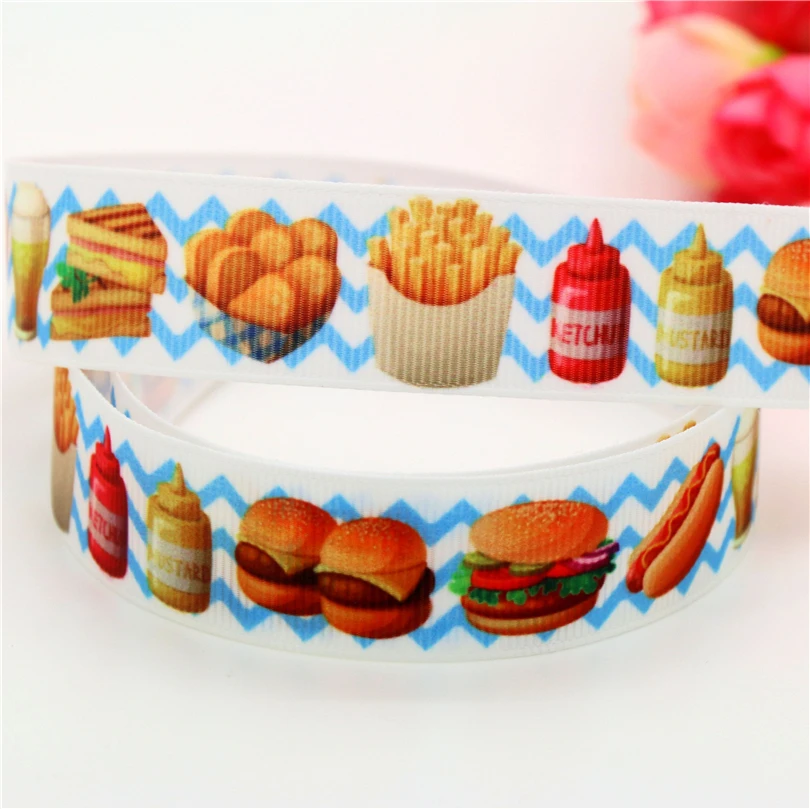 DHK 7/8'' 5yards Hamburger chevron printed grosgrain ribbon headwear hair bow diy party decoration OEM 22mm E1215