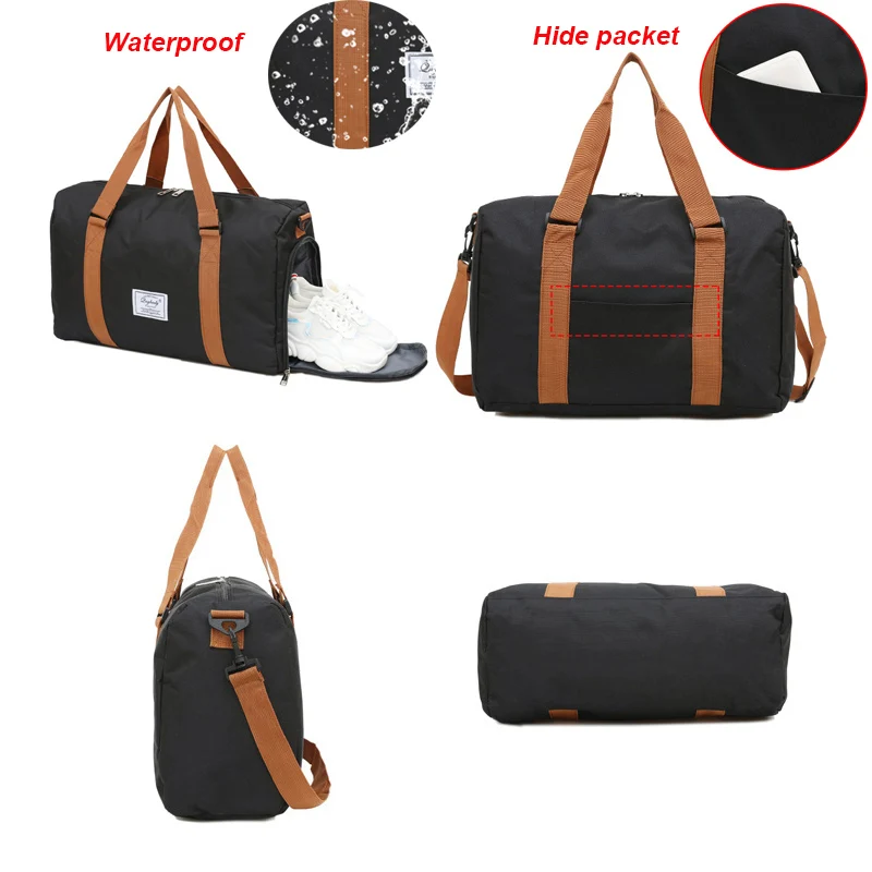 Waterproof Weekend Bag With Shoes Packet Unisex Sport Gym Duffle Bags Oxford Cloth Hand Travel Bag Men Casual Handbag Weekender