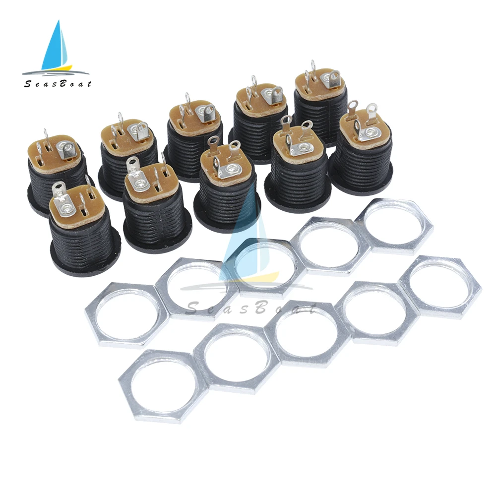 10Pcs 5.5Mm X 2.1Mm 5.5X2.1แหล่งจ่ายไฟ DC ปลั๊กตัวเชื่อมต่อโลหะแผง Mount Socket แจ็คปลั๊กอะแดปเตอร์ DC-022B DC-025M