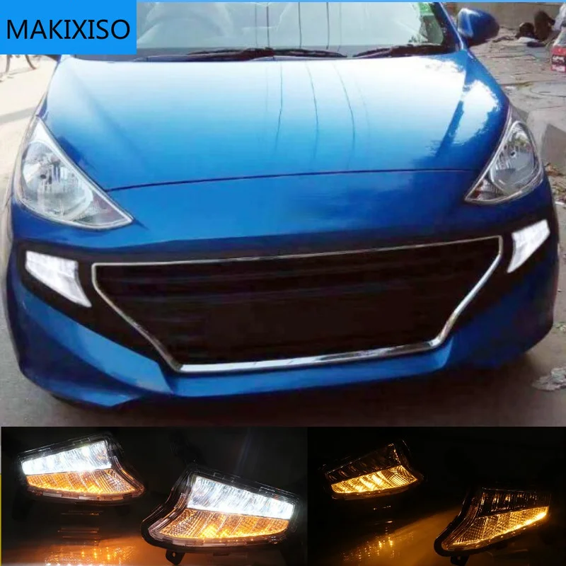 

1Pair LED fog lamp for Hyundai Santro 2018 2019 DRL Daytime Running Lights with Yellow Turn signal light drl