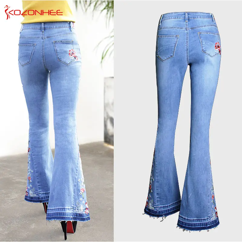 Embroidery Stretching Flare Jeans Women Stretching Bell-Bottoms Jeans For Girls Trousers for women Jeans Large Size A#k97