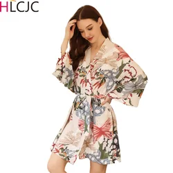 Pyjama à manches longues imprimé fleuri pour femme, peignoir en coton fin et viscose, chemise de nuit femme, vêtements de nuit de printemps, nouveaux styles, 2023