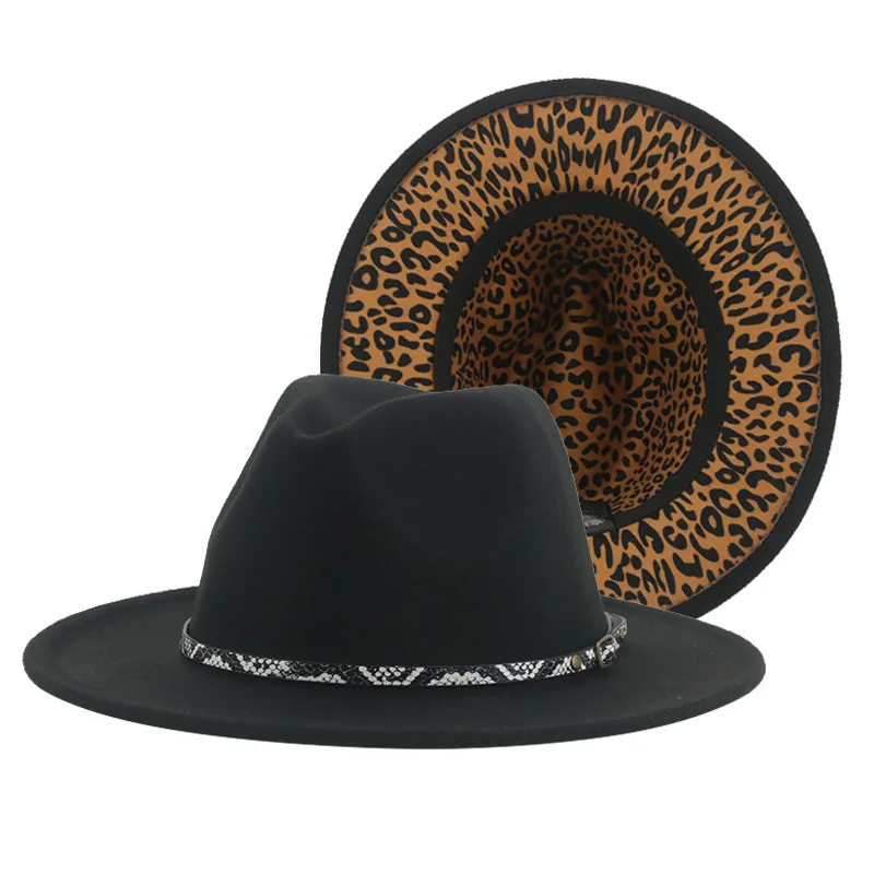 

Hats for Women Fedoras Women's Hat Leopard Patchwork Panama Jazz Caps Hats for Men Vintage Casual Wedding New Sombreros De Mujer