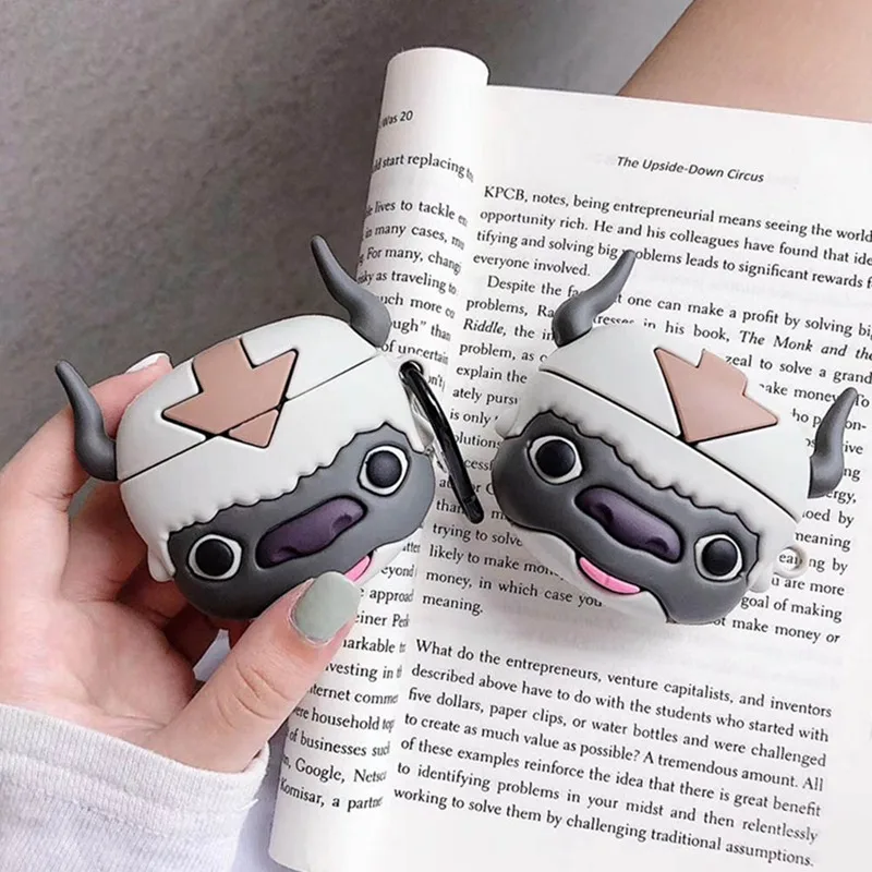 Cartoon Caw Anime Avatar Appa Silicone Protect  Antishock Cover for Airpods1 2  Pro Charging Case with Carabiner