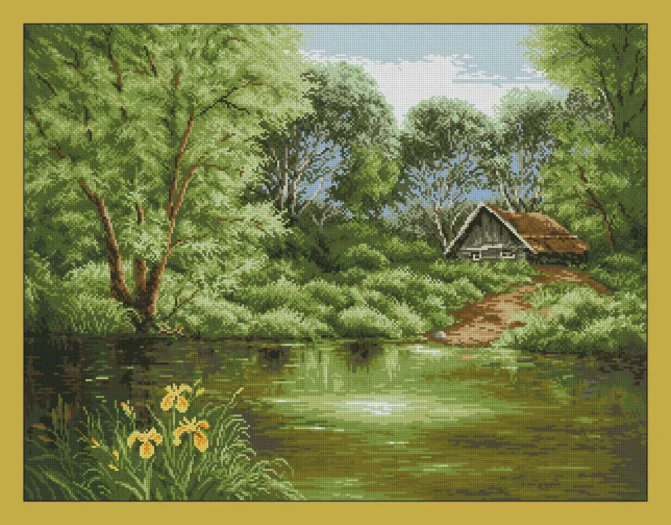 

Spring green lake Sewing Kit Top Quality Embroidery Needlework 14CT Unprinted Cross Stitch Kits DIY Arts Handmade Home Decor