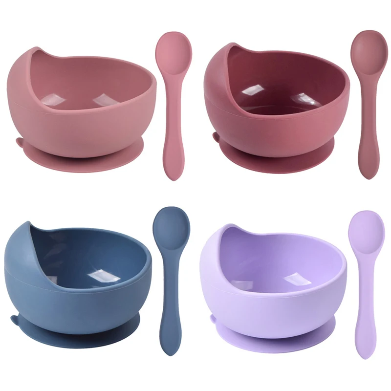 

Baby Silicone Bowl Set Silicone Tableware Children Handle Spoon Non-Silp Suction Bowl Set BPA Free Children's Dishes Tableware