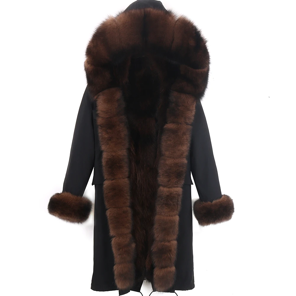 X-Long Streetwear inverno donna giacca di pelliccia naturale vera pelliccia di volpe cappotto spesso caldo Parka fodera in pelliccia di procione capispalla staccabile