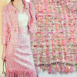 50x150cm France Tweed Pink White Yarn Dyed Braided Tweed Fabric For Woman Autumn Jacket Dress Suits Coat DIY Sewing