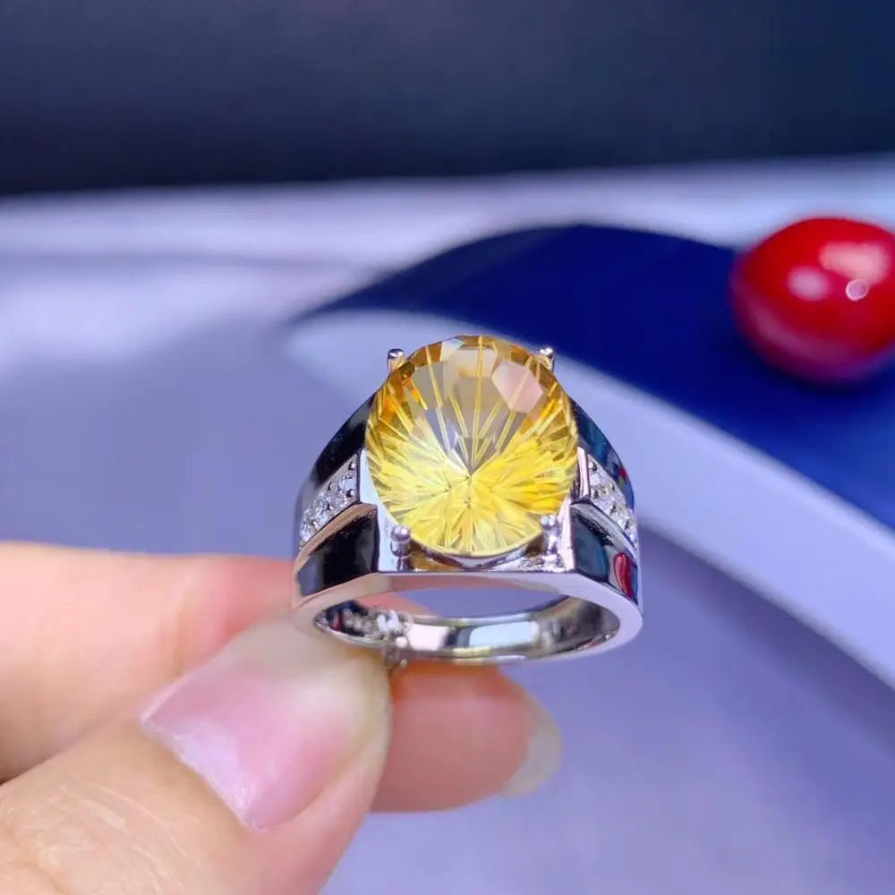 2025 silver ring yellow citrine gemstone Ring for men ring women ring ornament big size oval shiny gem birthday anniversary gift