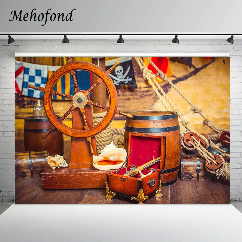Mehofond Bé Trai Hải Tặc Sinh Nhật Nền Chụp Ảnh Kho Báu Phiêu Lưu Gỗ Sàn Tàu Phông Nền Chụp Ảnh Phòng Thu Photophone Chống Đỡ