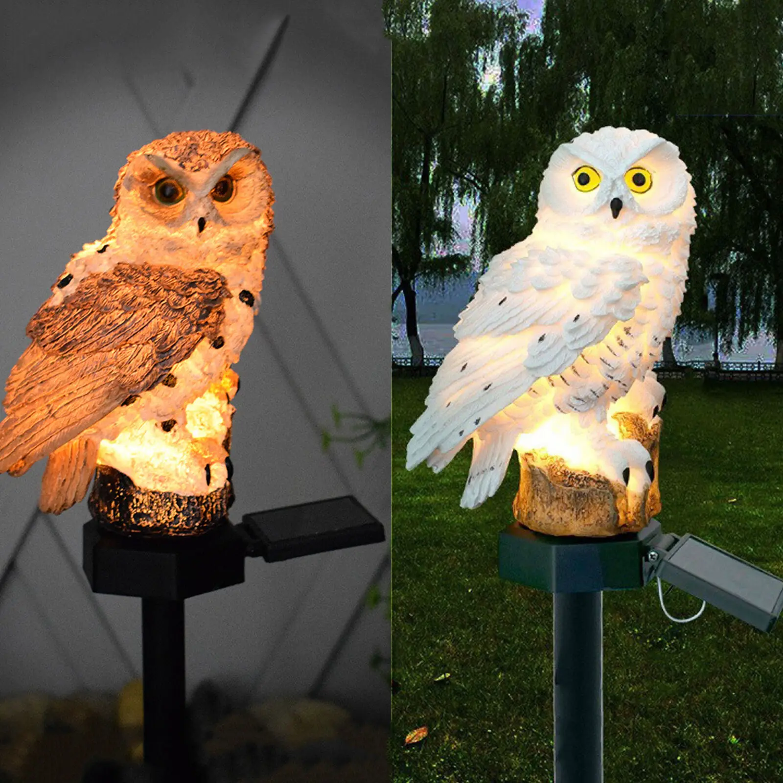 2 Colours Solar Waterproof Outdoor Garden Sculptures Lamp Owl Shape for Garden Decor Bird Resin Yard Garden Decor Sculptures