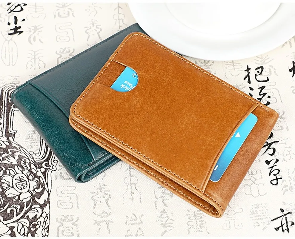 

RFID Genuine Leather Men's Wallet Dollar Wallet Retro Wallet Short Crazy Horse Leather Anti-theft Wallet Card Case