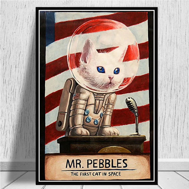 Painting MR PEBBLES The First Cat In Space Poster And Prints Wall Art Canvas Painting Wall Pictures Home Decor quadro plakat
