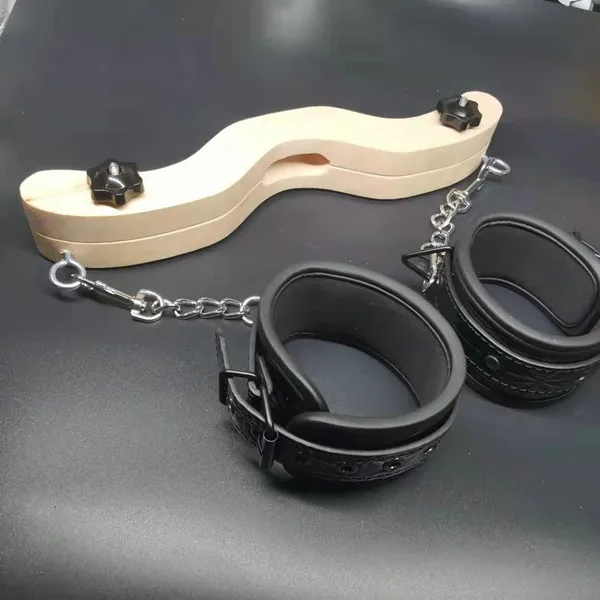 Wood SM Sex Toys Cock & Ball Stretcher Scrotal Fixture Connect ankle cuffs CBT BALL SMASHER CRUSHER