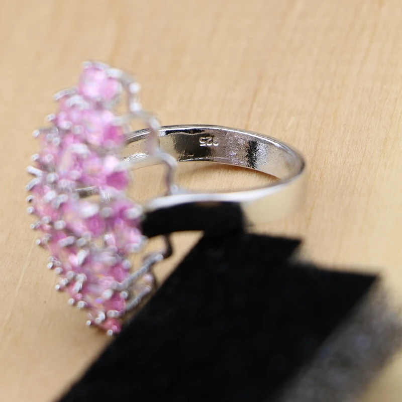 925 Sterling Silver Jewelry Mystic Pink  CZ White Zircon Princess Jewelry Sets For Women Earrings/Pendant/Necklace/Ring/Bracelet