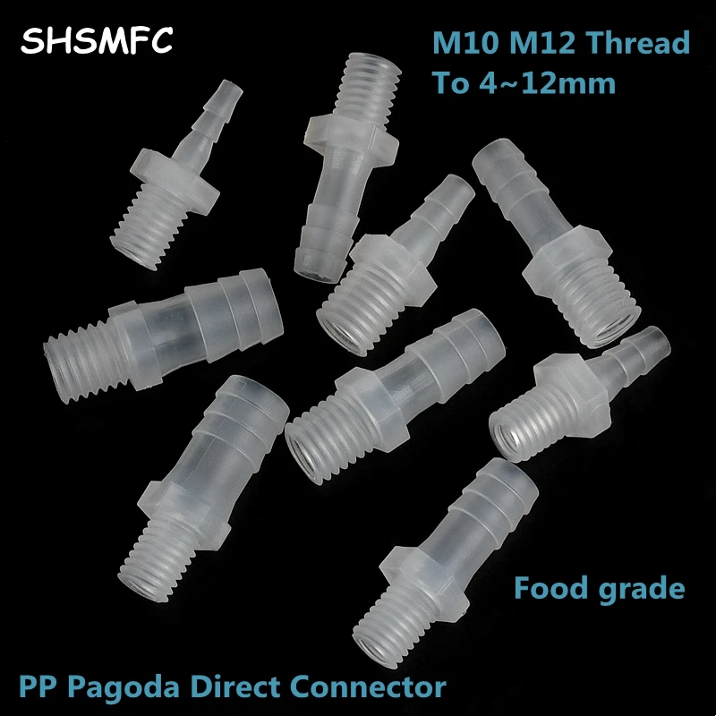 

3-200Pcs M10 M12 Thread To 4~12mm PP Pagoda Direct Water Pipe Connectors Aquarium Air Pump Aerator Parts Fish Tank Hose Joints