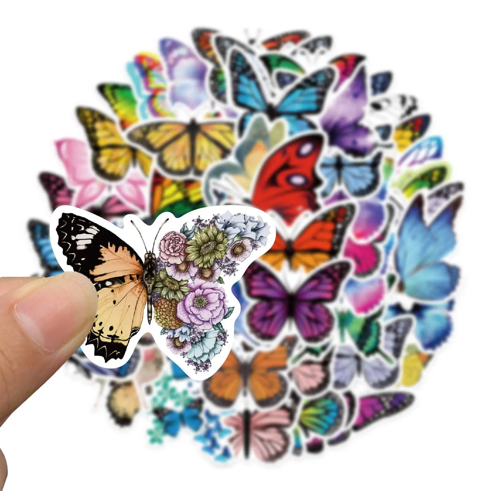 50PCS Butterfly Stickers for Laptop Skateboard Guitar Stationery Stickers DIY Fridge Car Bottle Decals Kids Toys