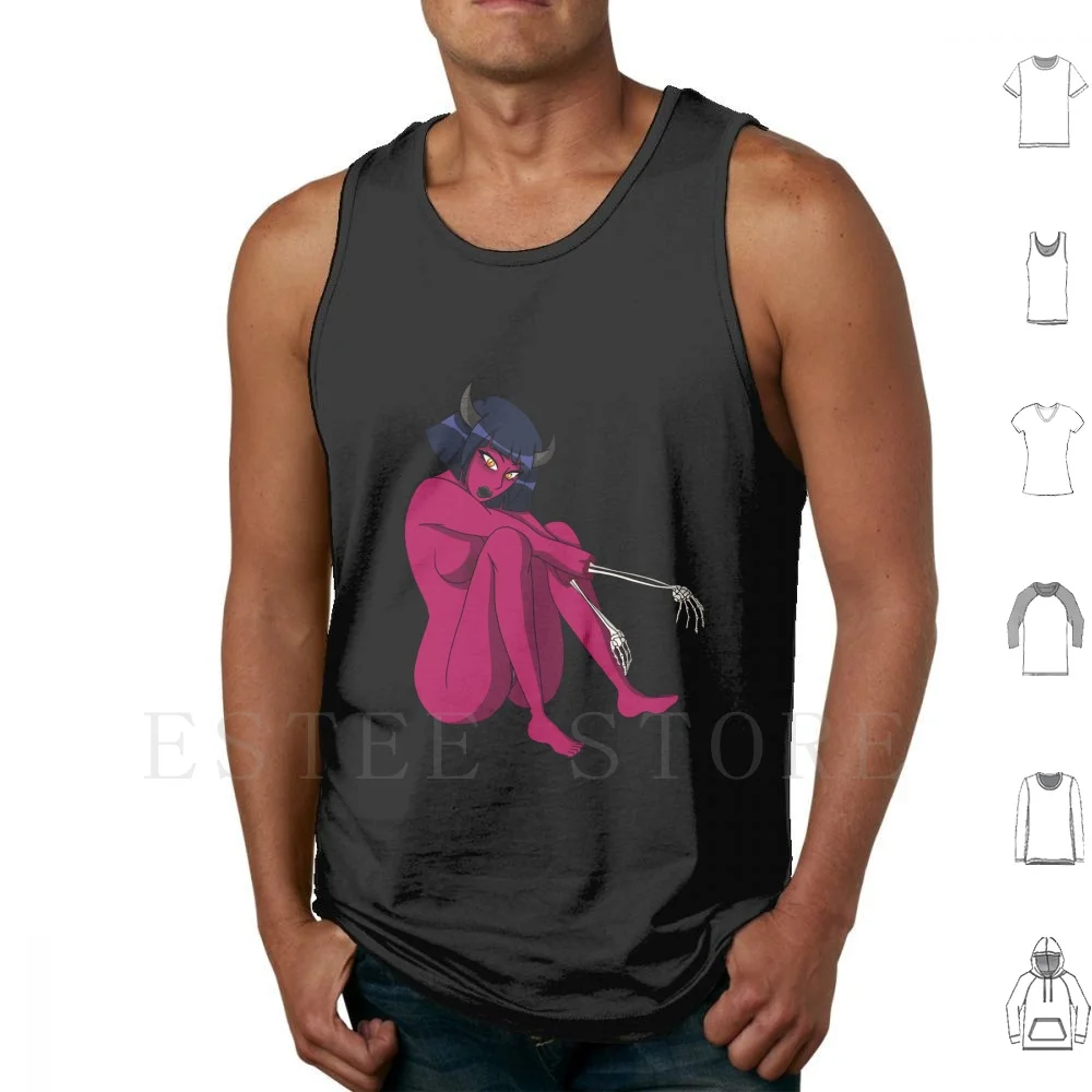 Red Demon Girl Tank Tops Vest Sleeveless Anime Girl Red Procreate Demon Girl Skeleton Doodle Sketch Hot Anime Girl Anime