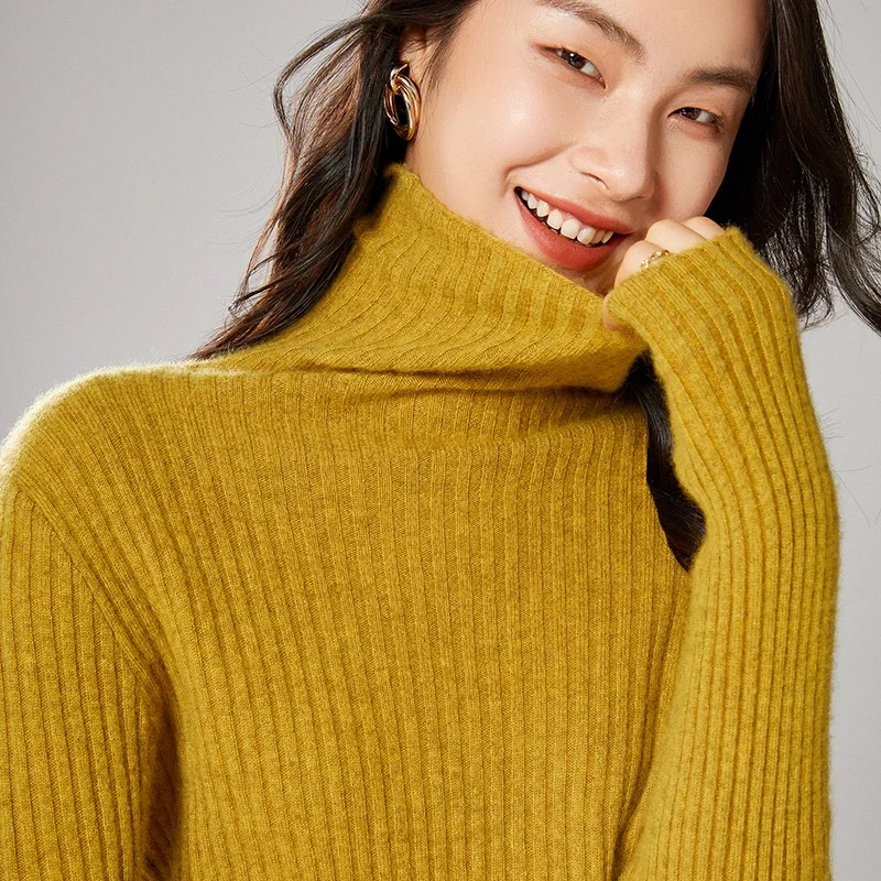 High Elastic Women Sweaters 100% Merino Wool Knitted Pullovers 2021 Winter New Turtleneck Female Jumpers Soft and Warm