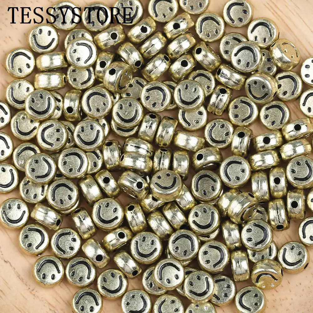 100pcs/lot 4*7mm Smile Face Acrylic Spacer Beads Oval Shape Beads For Jewelry Making DIY Bracelet Necklace Accessories