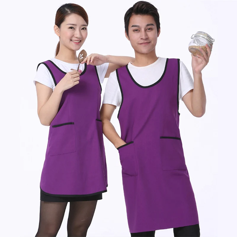 Women Men Waiter Flower Coffee Tea Shop Cleaning Work Kitchen Apron Long With Pockets Adult Cooking BBQ Baking Aprons Dress Bib