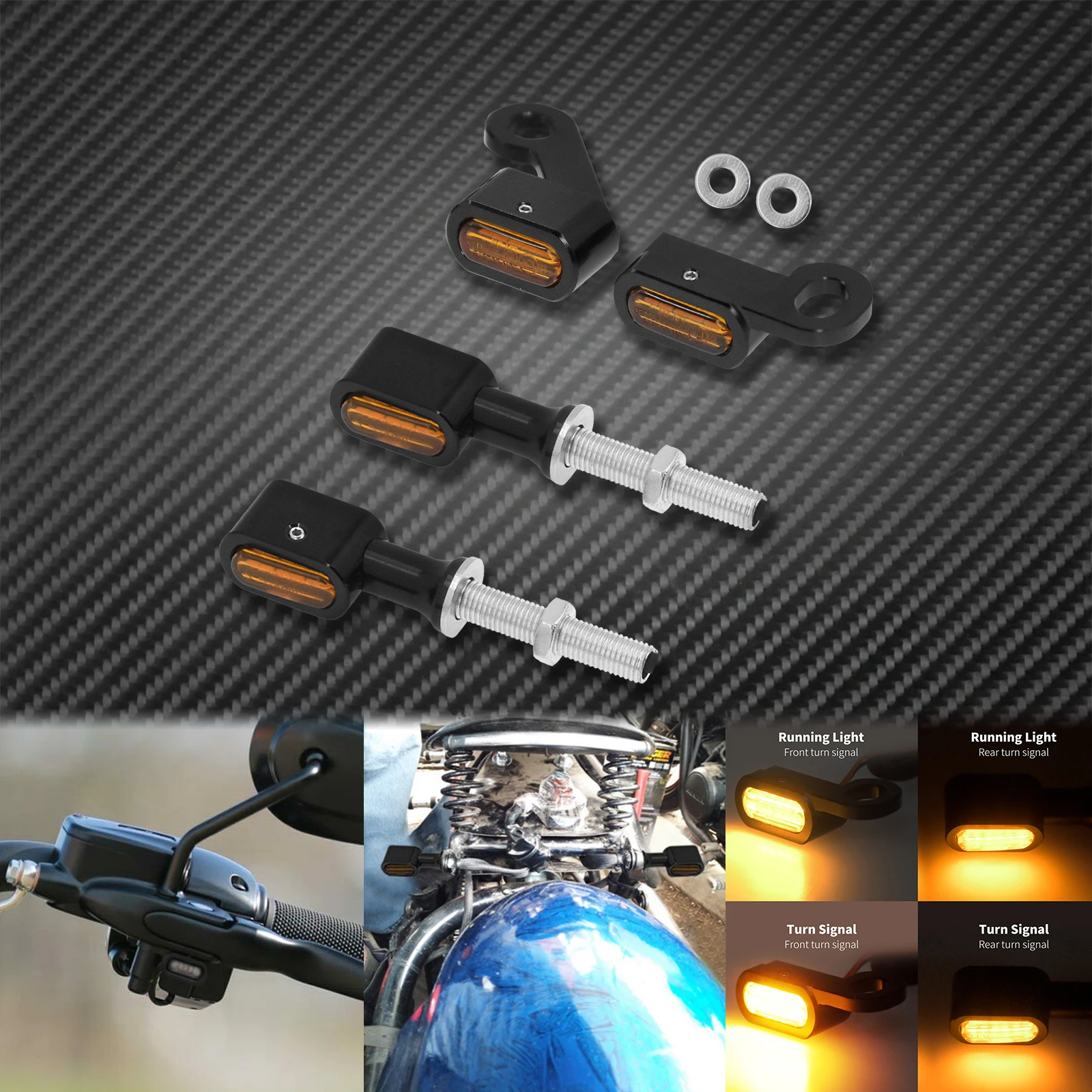 Motorcycle LED Front+Rear Turn Signal Indicator Running Light Black/Chrome For Harley Sportster XL 1200 883 72 48 Roadster 04-24