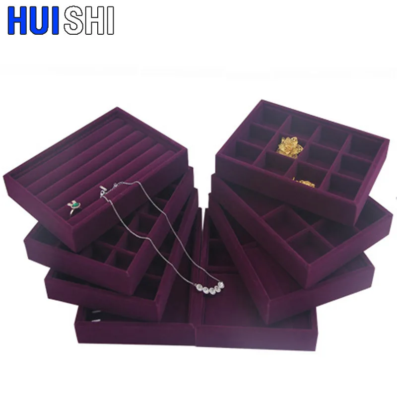 New Purple Flannel DIY Jewelry Organizer Drawer Jewellery Box Earring Display Ring Holder Necklaces Pendant Bracelet Watch Tray