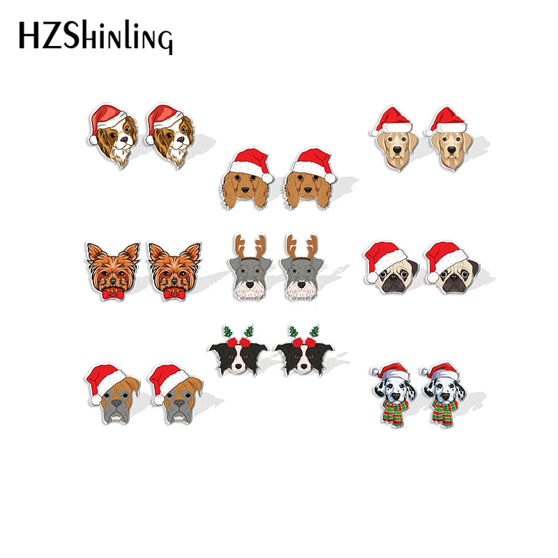 2021 New Christmas Dog Head orecchini a bottone Golden Retriever Pug orecchini in resina acrilica gioielli fatti a mano epossidici regali ragazza