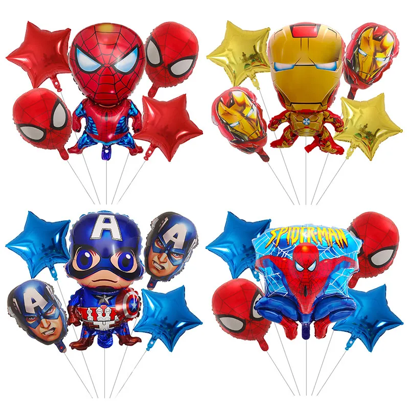 Globos de Spiderman para niños, Set de 5 piezas de superhéroes de Los Vengadores, Capitán América, Globos de aire, decoraciones para fiesta de cumpleaños, regalos para Baby Shower