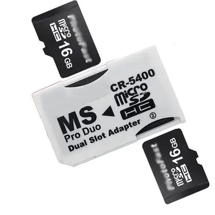 Оптовая продажа без емкости, переходник с двумя слотами Micro SD TF на Memory Stick Pro Duo для PSP для устройства sony,