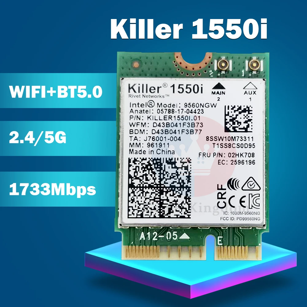 Killer 1550i AC Dual Band 1.73Gbps Wireless 9560NGW NGFF Key E Wifi Card 9560AC 802.11ac Bluetooth 5.0 Laptop for Windows 10