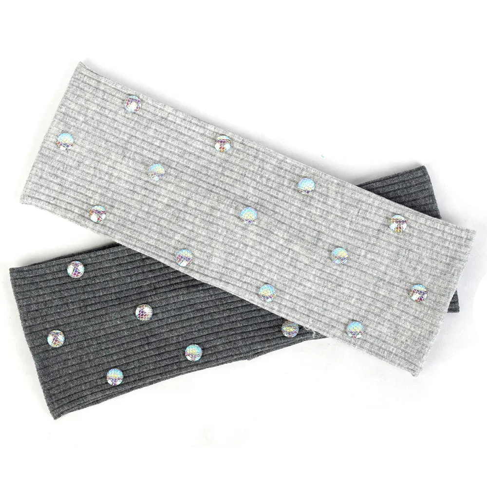 Women Cotton Ribbed Wide Headband Female Flat Hairband Striped Turban Fish Scale Rhinestone Head Wrap Colorful Accessories