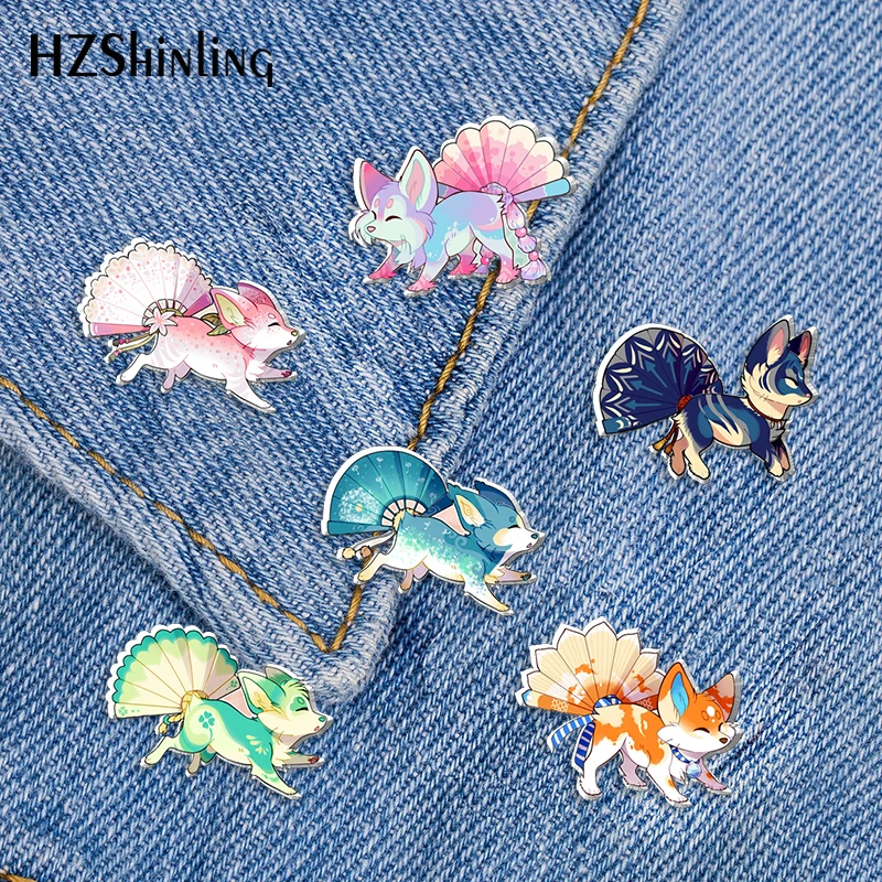 

2021 New Flower Fox Acrylic Lapel Pin Funny Epoxy Butterfly Clasp Pin Handmade Butterfly Brooch